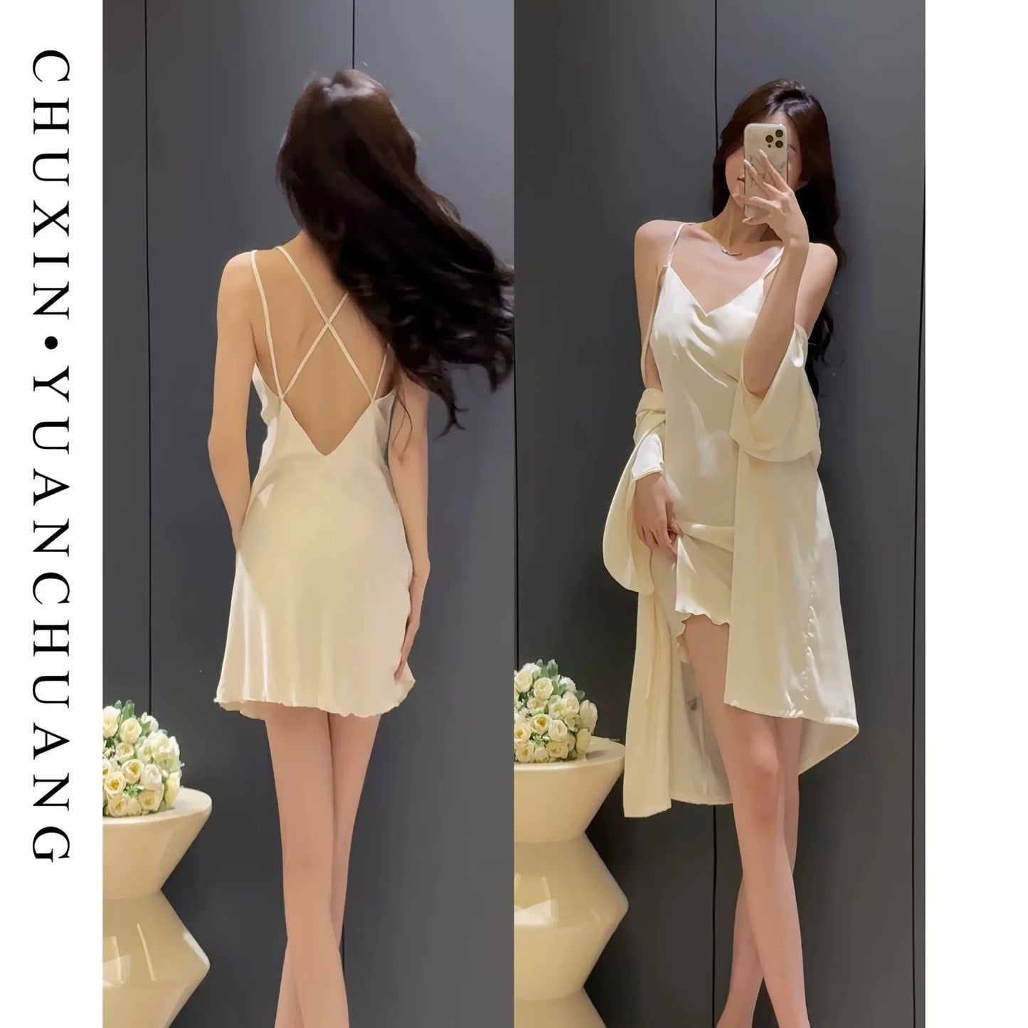 Vestido largo Sexy Vestidos De Novia Color sólido Kimono Albornoz Vestido señora otoño nueva ropa De dormir De rayón Pijama Mujer lencería íntima