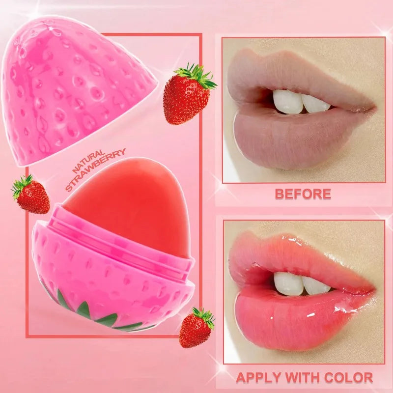 Bálsamo Labial de Fresa, 1/4 Piezas, Hidratante de Larga Duración, Repara y Humecta, Lápiz Labial Rojo con Diseño de Frutas, Cuidado Labial para Labios Secos, Cosméticos