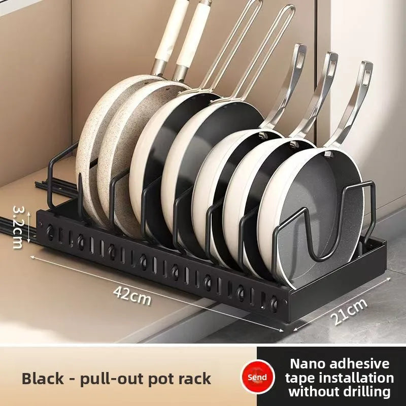 Organizador Multifuncional de Cocina Extraíble para Ollas/Sartenes, Soporte Deslizante para Tapas, Estante para Especias y Escurridor de Platos, Organizador de Cajones