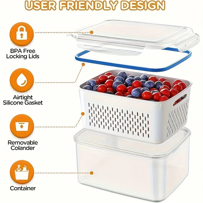 Juego de 4/6 piezas de recipientes herméticos para almacenamiento de alimentos - Cajas apilables para preparación de comidas - Adecuadas para frutas, verduras, carne y granos