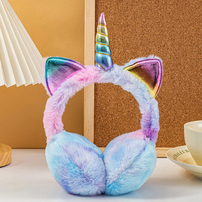 Nuevo encantador invierno cálido unicornio calentadores de orejas Tie Dye orejeras de felpa para mujeres juguetonas niñas orejeras protección contra el frío caliente