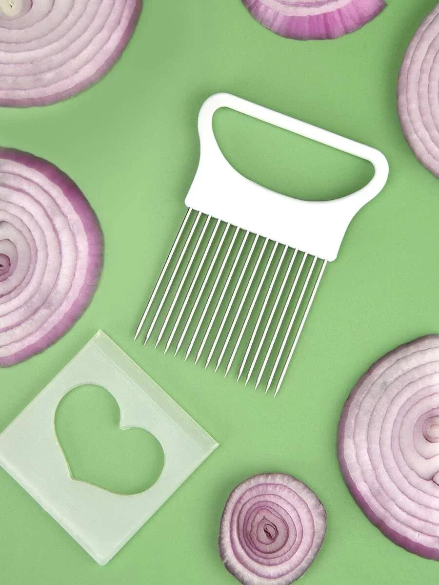 Rebanadas de cebollas sin esfuerzo con esta rebanadora de cebolla colorida, soporte para patatas fritas de acero inoxidable para cocina, 1 ud.