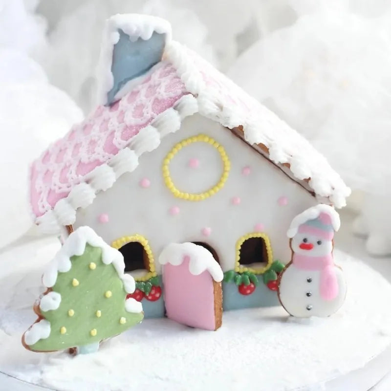 Molde de casa de jengibre de Navidad 3D, juego de cortadores de galletas de plástico, molde para galletas DIY, pastel de pastelería, sello, herramientas para hornear, accesorios