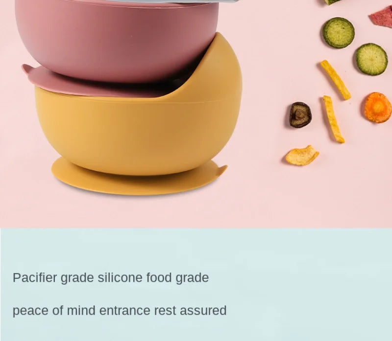 Juego de alimentación de silicona para bebé, cuenco de silicona, plato de comedor, cuchara, tenedor, platos para niños, vajilla de silicona sin BPA, 3/4/5 Uds.