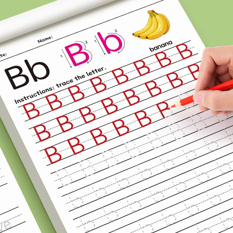 Libro de práctica de escritura a mano para niños de 32 páginas, letras del alfabeto inglés, libro de entrenamiento para trazar y escribir, libro de trabajo para la educación temprana de los niños, aprendizaje de la escr