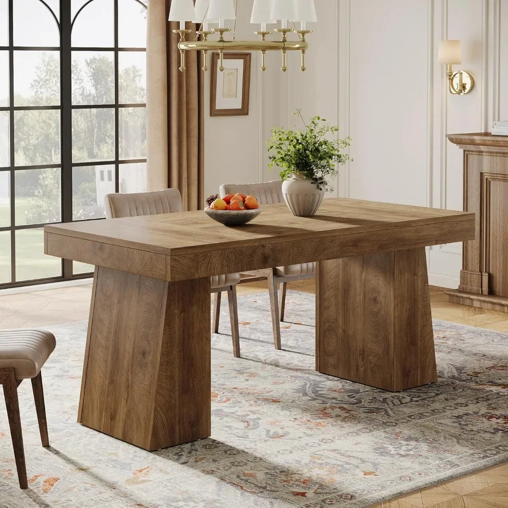Mesa de Comedor de 55 Pulgadas para 4-6 Personas, Mesa Rectangular para Comedor con Patas Resistentes, Mesa de Madera para Cocina, Estilo Mid-Century