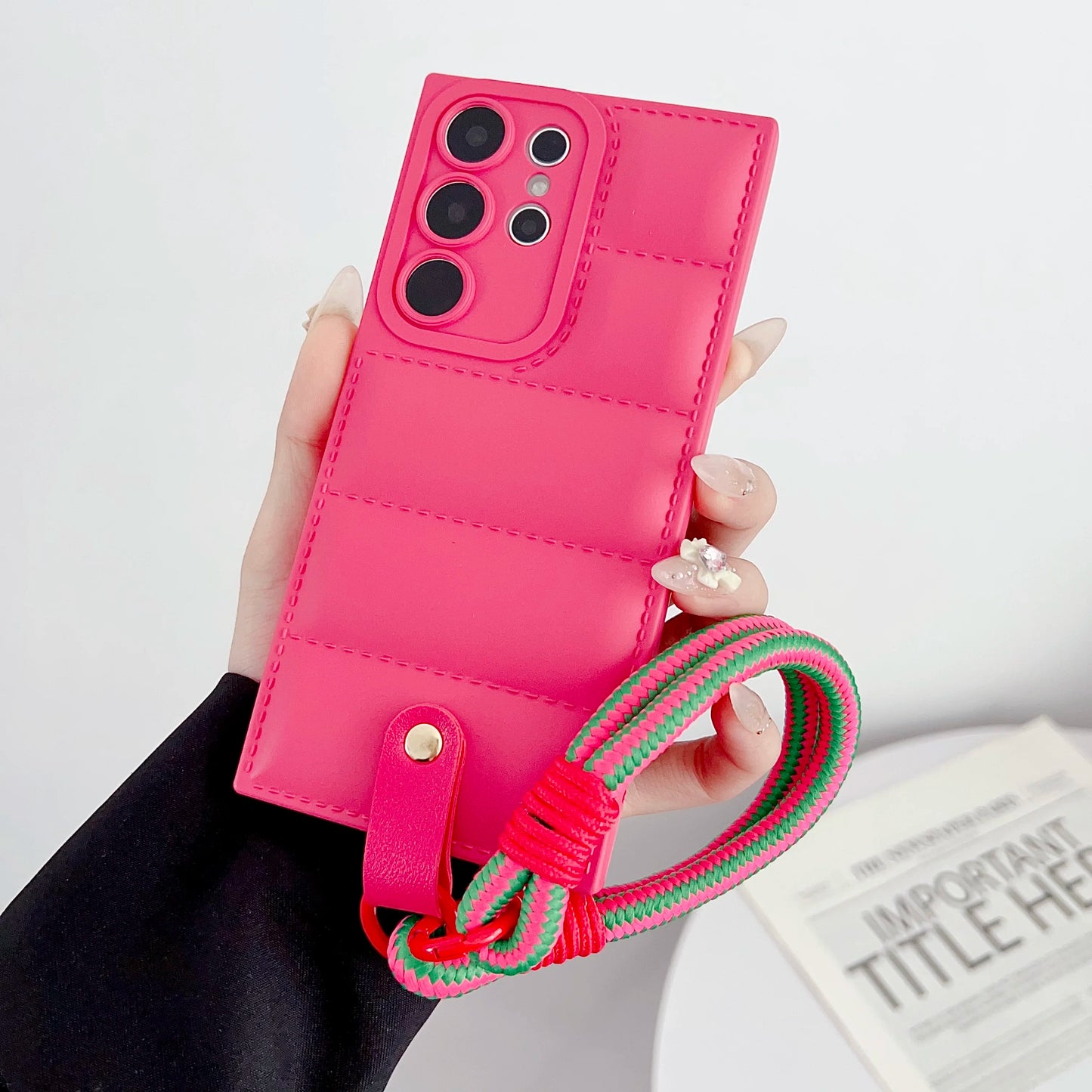 Funda de teléfono de TPU suave The Puffer para Samsung Galaxy S21 S22 S23 Plus Note 20 S24 Ultra S23FE correa de cadena para la muñeca carcasa trasera