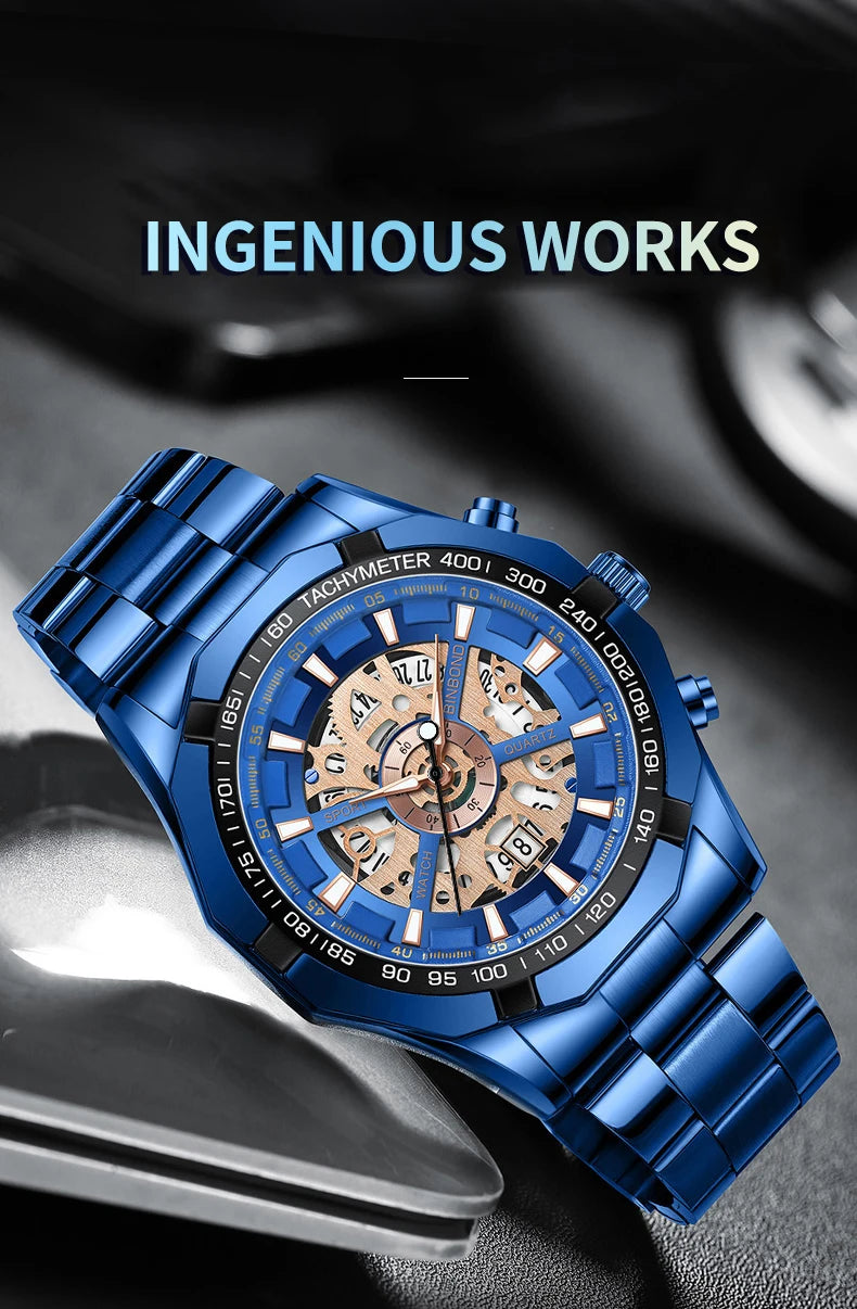 Relojes BINBONG de negocios para Hombre, Reloj de cuarzo luminoso con calendario resistente al agua para Hombre, Reloj de acero inoxidable para Hombre