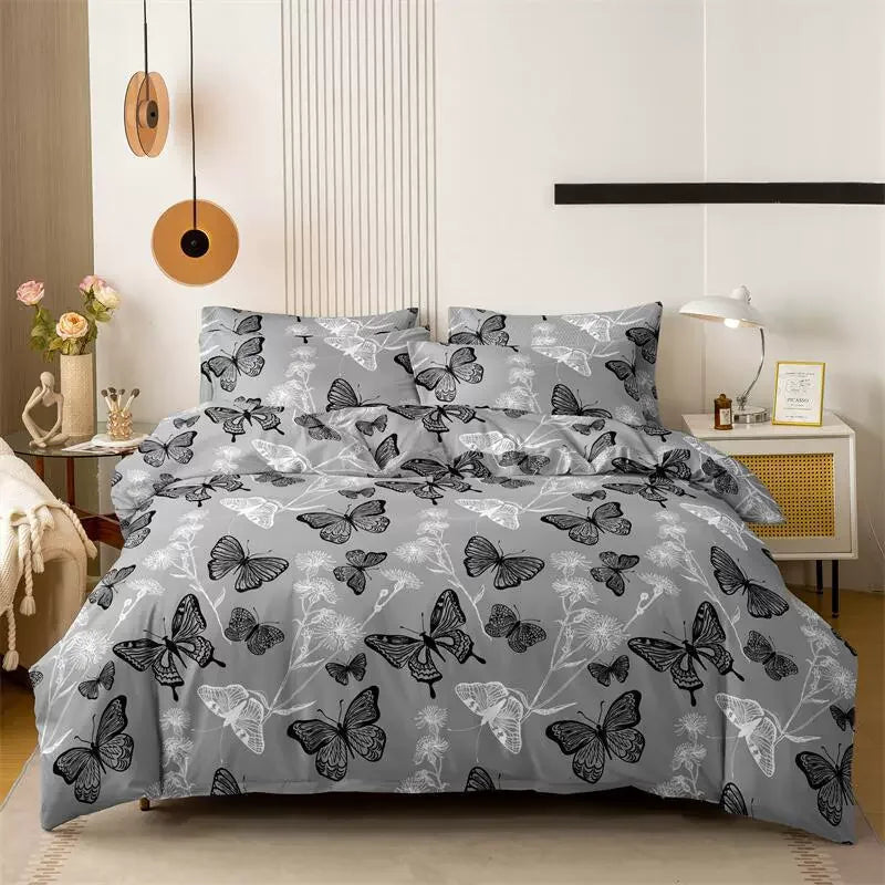 Funda nórdica cepillada estampada, funda de almohada, juego de tres piezas, funda de cama de tela respetuosa con la piel de alta calidad (sin sábana), 3 uds.