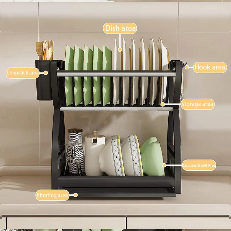 Escurridor de Platos de Doble Capa para Cocina, Organizador de Utensilios de Cocina, Ahorra Espacio