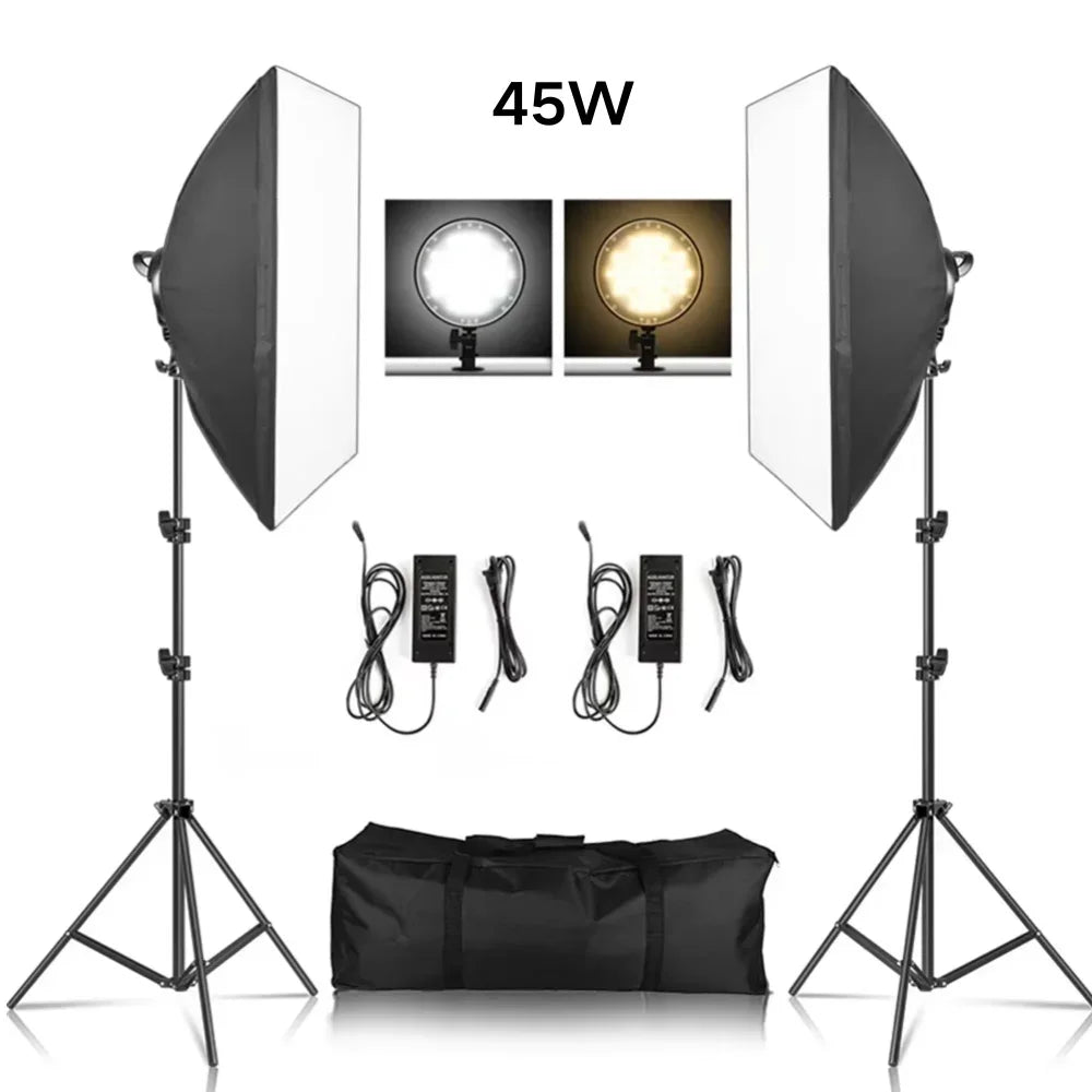 Kit de iluminación Softbox de 20-135W, lámpara LED de fotografía de 50x70CM, equipo profesional de sistema de luz continua para estudio fotográfico