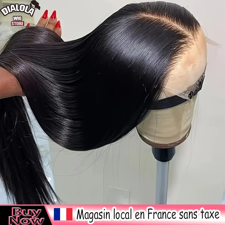 Dialola 38 40 pulgadas 13x4 encaje Frontal hueso recto pelucas de cabello humano 360 peluca de encaje cordón Invisible peluca negra Natural brasileña