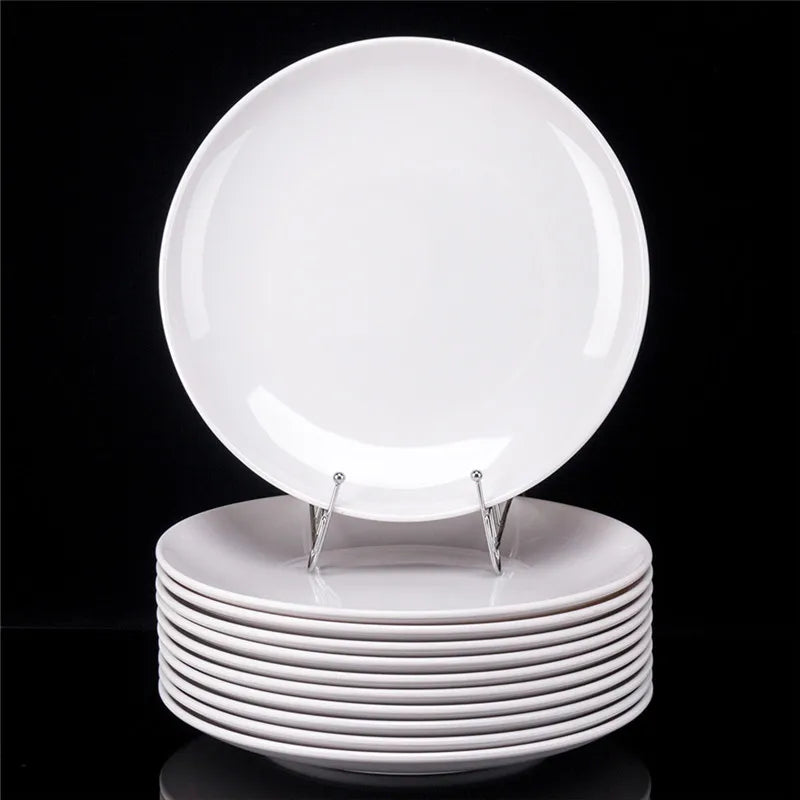 Platos redondos de melamina para Hotel, juegos de cena de 8-14 pulgadas, platos blancos de porcelana de imitación, bandeja para servir, vajilla hermosa, comida occidental