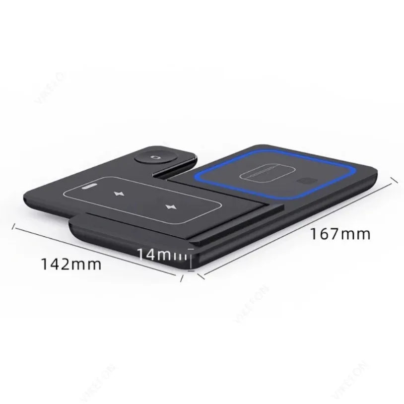 VIKEFON Estación de Carga Inalámbrica Plegable 3 en 1 para iPhone 17-12 Pro Max, iWatch Ultra y Airpods Pro, Base de Carga Rápida