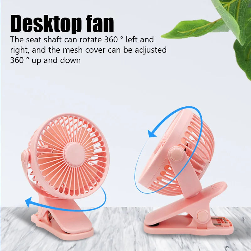 Ventilador de escritorio con clip Mini ventilador de escritorio de refrigeración USB silencioso de 3 velocidades 360 °   Gire los ventiladores eléctricos portátiles del clip del ventilador para el refrigerador de aire de