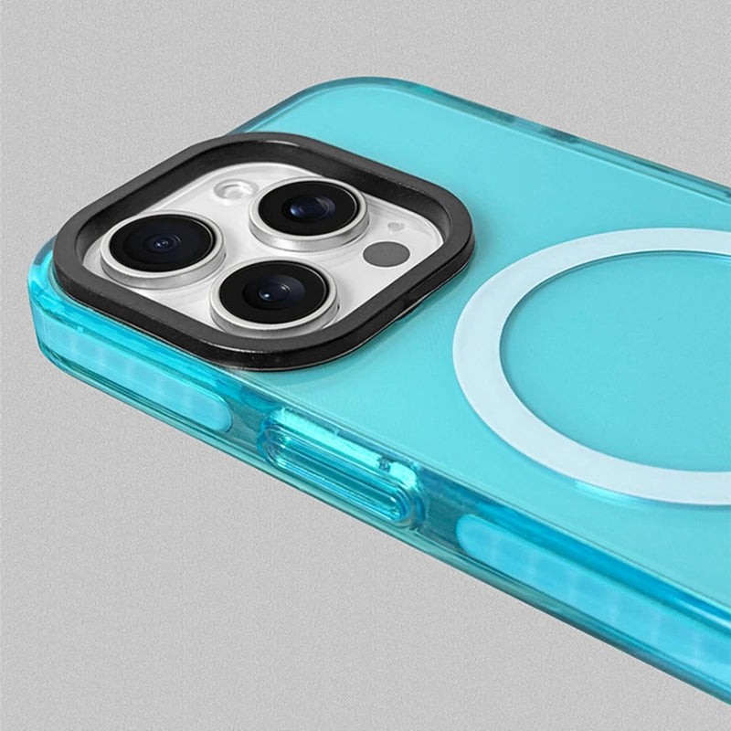 Funda Transparente de Silicona Suave con Carga Inalámbrica MagSafe en Colores Neón para iPhone 17, 17 Pro Max, 15, 16 Pro, 13, 14, 12