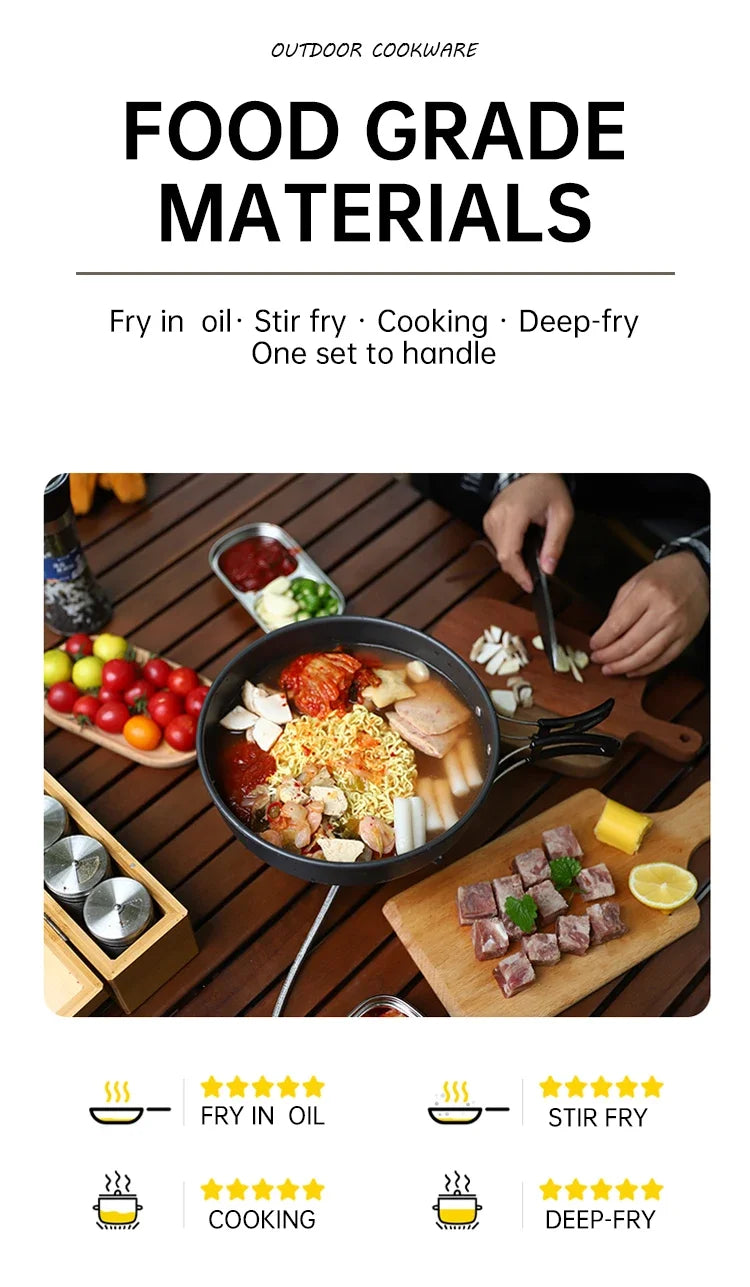 Juego de Cocina para Acampar, Juego de Utensilios de Cocina para Exteriores, Utensilios de Cocina Portátiles de Aluminio, Ollas, Tazones, Hervidores, Equipo para Picnic y Senderismo