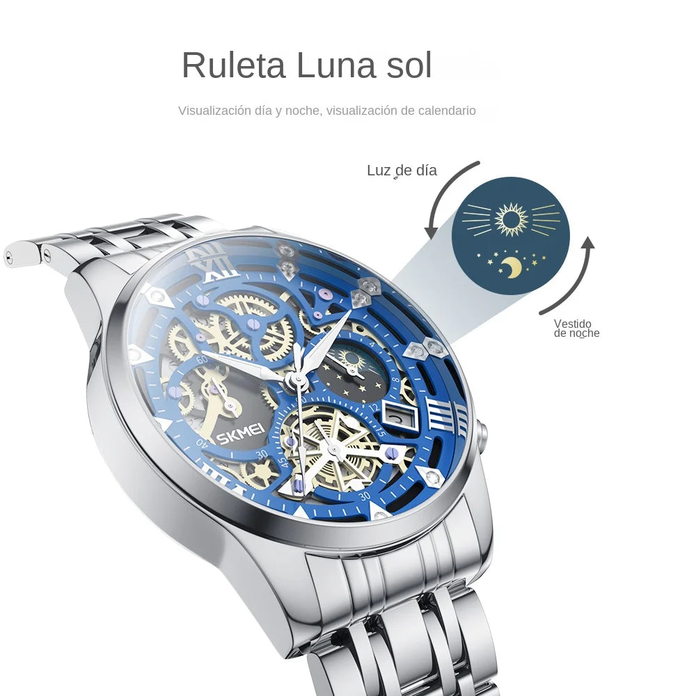 Relojes SKMEI de lujo de marca superior de acero para negocios, relojes de pulsera con calendario de movimiento de cuarzo japonés resistente al agua 3Bar para hombre