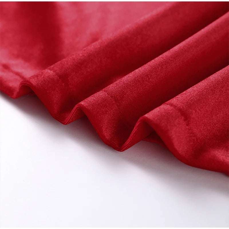 Vestidos elegantes lisos con cuello de pico para mujer, minivestidos femeninos de terciopelo rojo con tirantes y espalda descubierta, moda de línea A para fiesta de otoño 2024