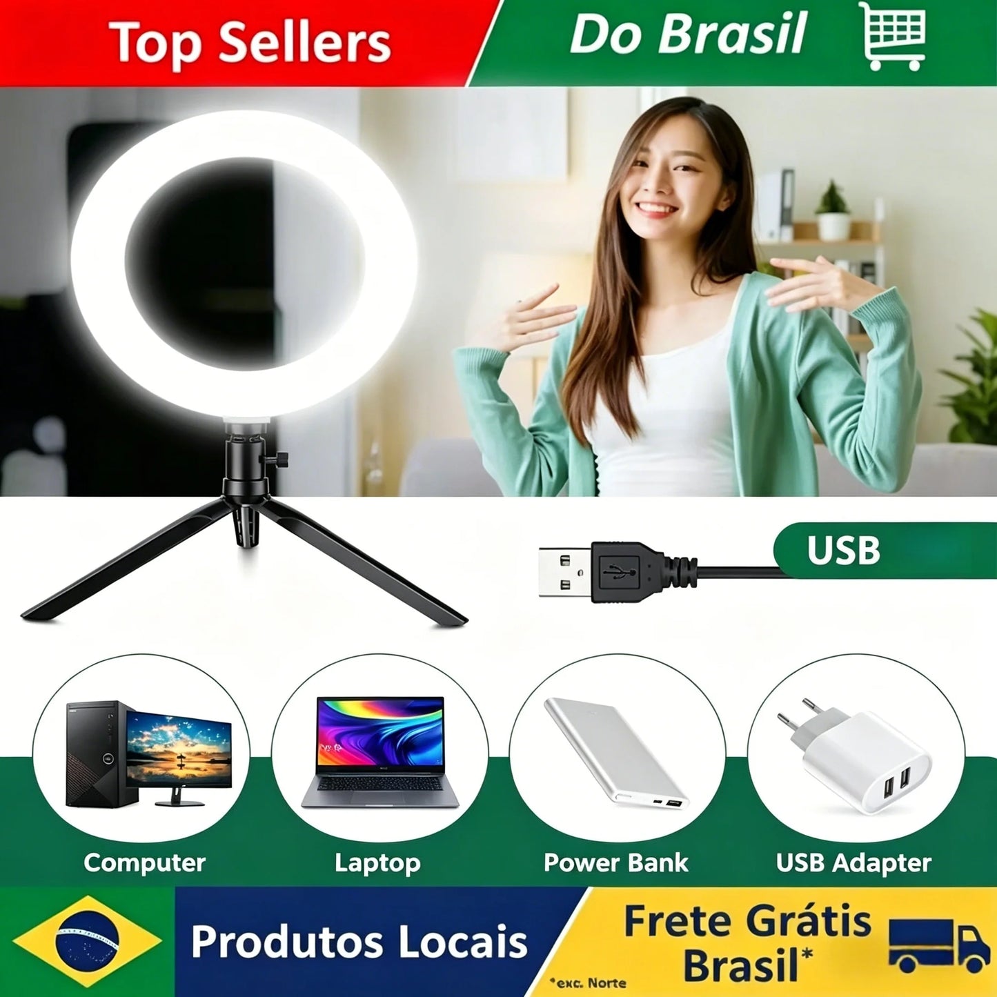 Aro de Luz LED para Escritorio de 16 cm, Regulable, con Soporte de Trípode, Ángulo Ajustable, Interfaz USB para Video, Transmisión en Vivo y Maquillaje