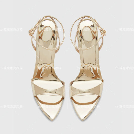 Fashionable and Sexy High Heels 2025 New Pointed Toe Open Toe Straight Buckle Sandals for Women's Fashion Plus Size Shoes