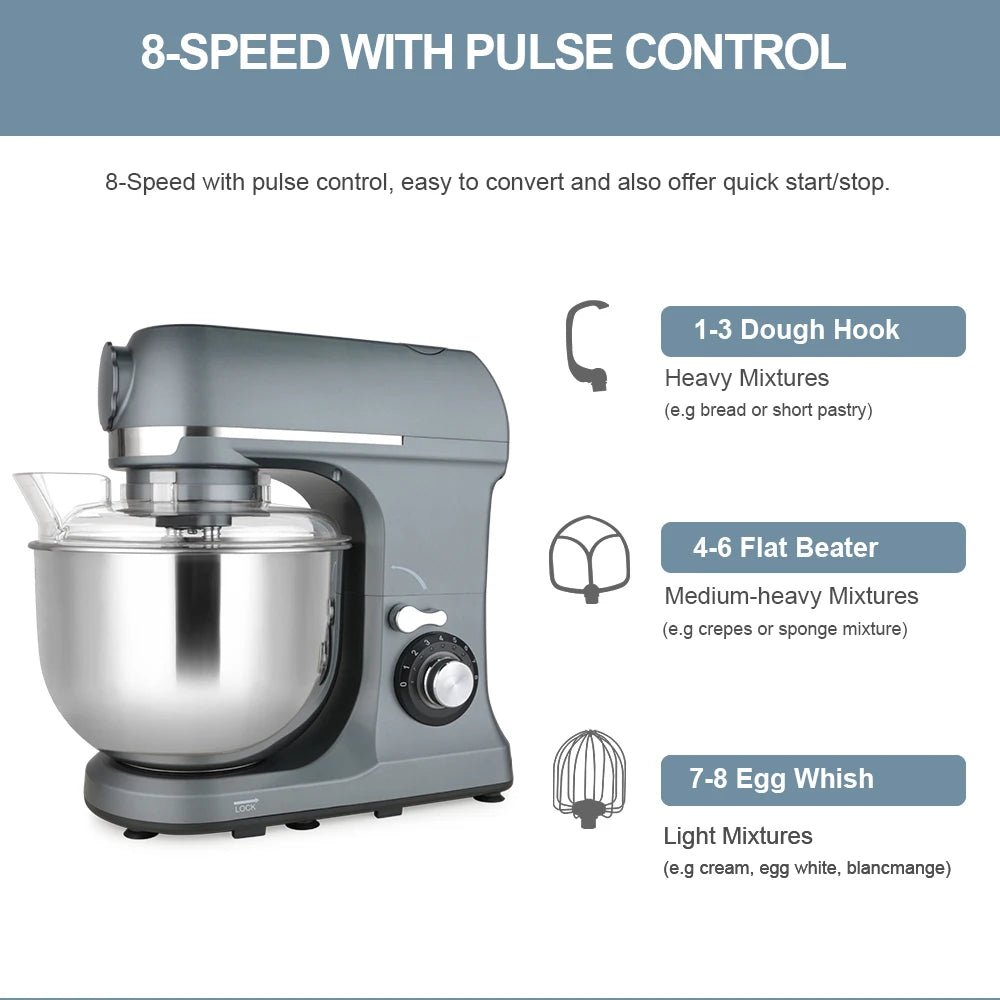 Batidora de Pedestal Multifuncional de 7L y 1300W, Batidora Eléctrica de Alimentos con Licuadora de 1.5L y Picadora de Carne, Suministro de Fábrica