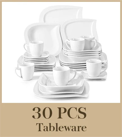 MALACASA-Juego de vajilla de porcelana blanca, juego de tazas, platillos, platos de cena, postre, sopa, servicio de vajilla para 30/60, 6/12 piezas