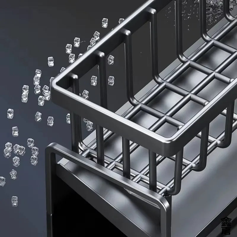 Estante compacto para especias montado en grifo, organizador para fregadero con escurridor, almacenamiento de cocina que ahorra espacio para utensilios/accesorios