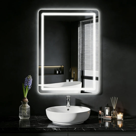 Espejo de Baño LED de 50x70cm con Luces Retroiluminadas, Espejo de Maquillaje Antivaho, Montado en la Pared con Desempañador