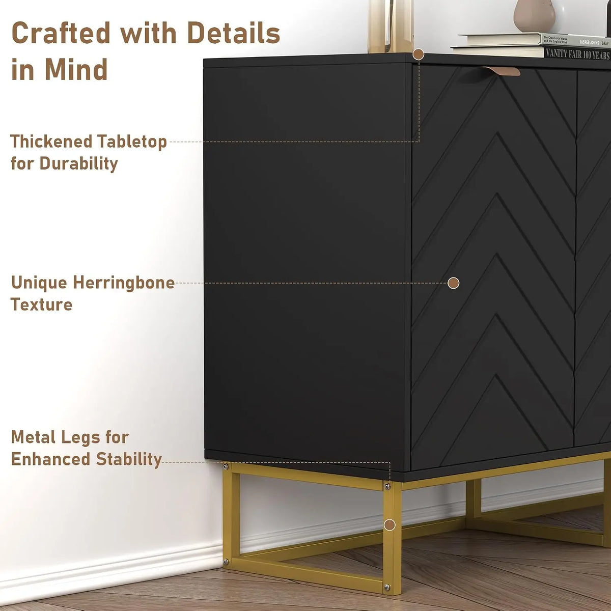 Aparador de puerta con diseño de espiga, mueble de almacenamiento para comedor, 47", personalizado