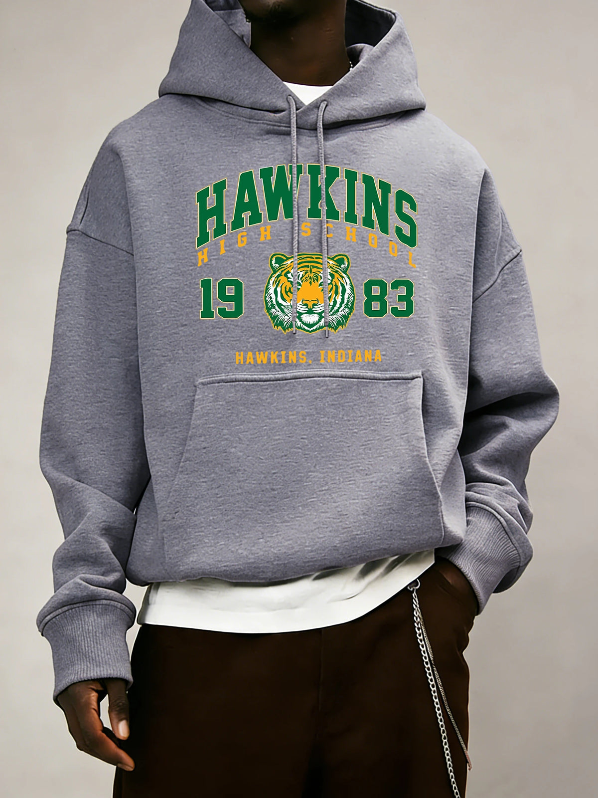 Hawkins High School 1983 estampado hombres Sudadera con capucha otoño bolsillo ropa deportiva suelta polar jersey 14 colores Unisex Simple manga larga