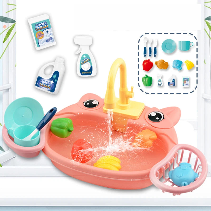 Fregadero de cocina para niños, juguetes de simulación, lavavajillas eléctrico, Mini cocina, comida, juego de casa de juego de imitación, juego de rol para niños, juguetes para niñas