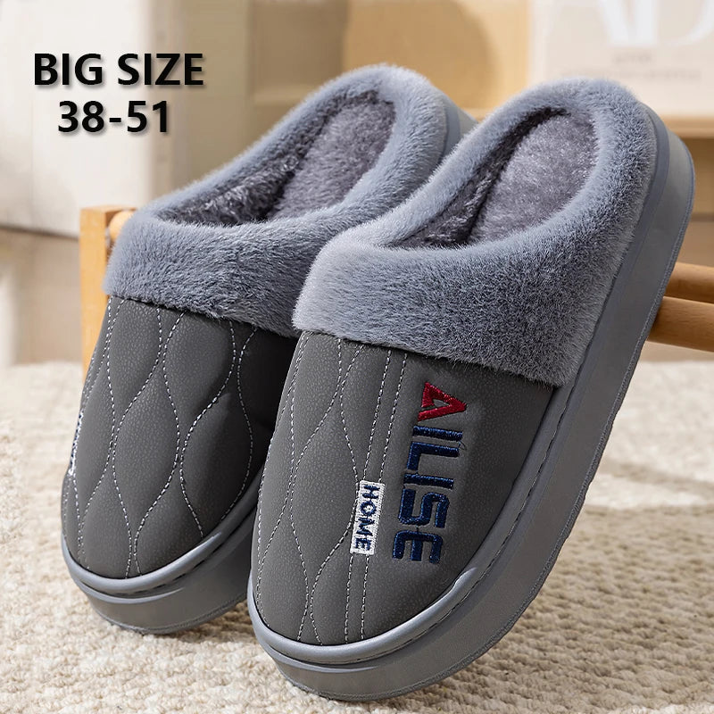 Pantuflas Cálidas para Hombre, Impermeables, con Suela Gruesa y Suave, Pantuflas Antideslizantes para el Hogar, Cálidas para Invierno, Zapatos Planos para Parejas, Tallas Grandes 50 51