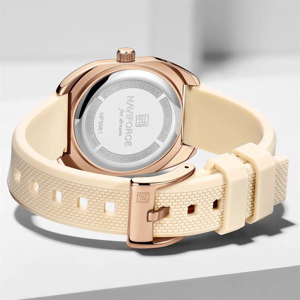 NAVIFORCE, reloj para mujer, marca superior, moda de lujo, reloj de pulsera Original para mujer y niña, pulsera de goma de silicona, reloj informal para mujer 5061