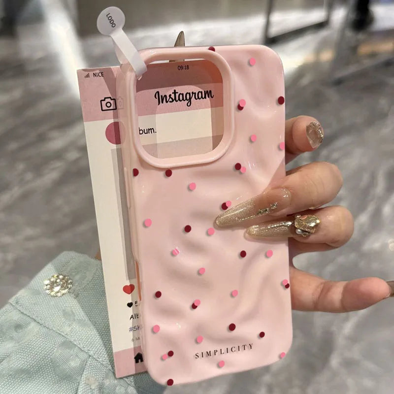 Funda de teléfono con textura de lunares de amor para iPhone 15 16 17 Pro Max, fundas para iPhone 13 14 12 11 Pro 16 Plus 17 Air, funda a prueba de golpes