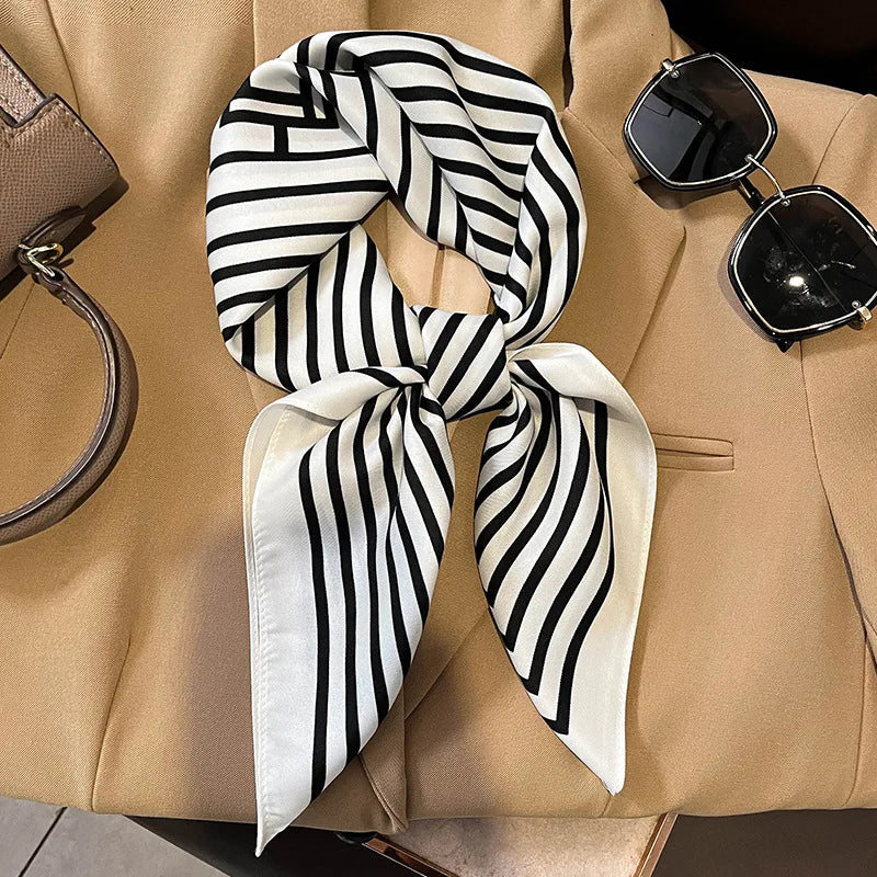Bufanda cuadrada de seda a cuadros para mujer, banda de satén para el pelo, suave para el trabajo, Hijab, Foulard para la cabeza, 2021