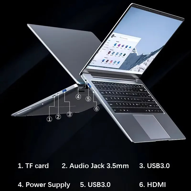 Nuevo ordenador portátil ultradelgado 14,1 "16GB RAM 2TB SSD Intel N3700 Notebook Gamer 1920*1080 pantalla Oficina estudio ordenador PC Windows 11 Pro