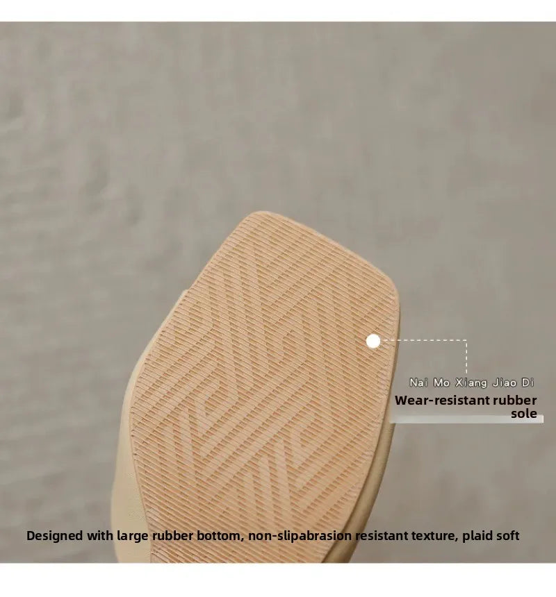 Pantuflas de Tacón Alto para Mujer, Pantuflas de Cuero Vacuno de Lujo, Pantuflas de Moda con Punta Cuadrada, Pantuflas de Tacón Alto con Punta Abierta para Verano