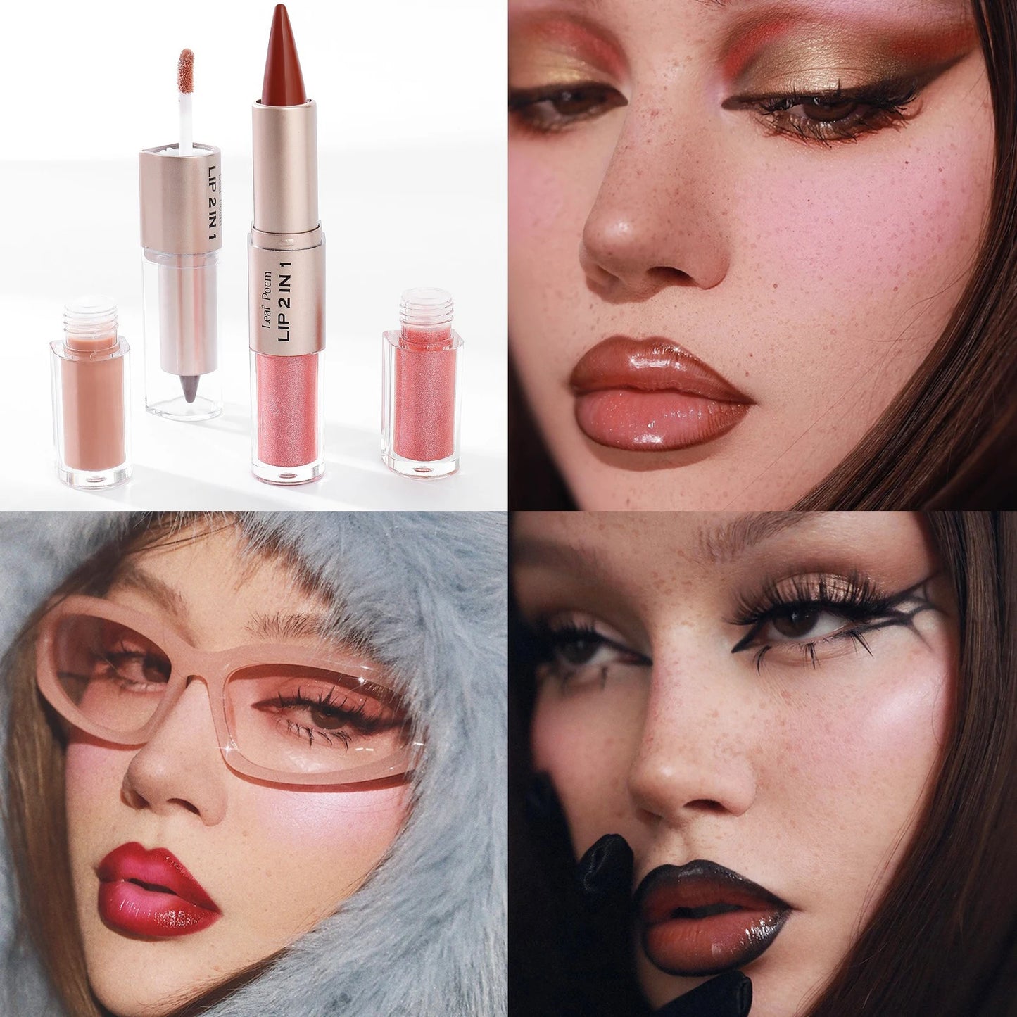 Maquillaje de Labios 2 en 1 Color Rosa Ciruela Oscuro, Delineador de Labios Mate, Brillo Labial Voluminizador con Efecto Espejo, Contorno de Labios Resistente al Agua, Maquillaje No Pegajoso