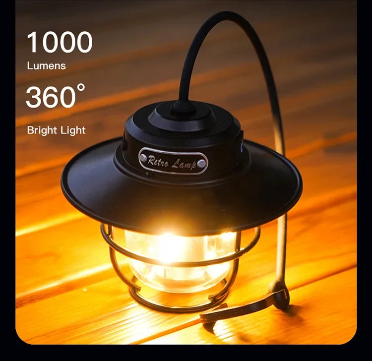 Lámpara LED para acampar, lámpara colgante Retro, luz portátil con atenuación continua para acampar, linterna de luz recargable impermeable para exteriores