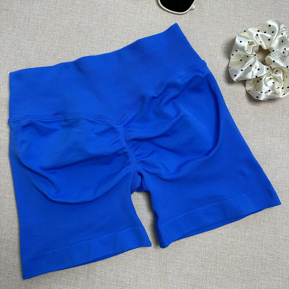Pantalones cortos deportivos para mujer, pantalones cortos de gimnasio con banda baja acanalada de 4,5 ", mallas sin costuras para entrenamiento y Yoga