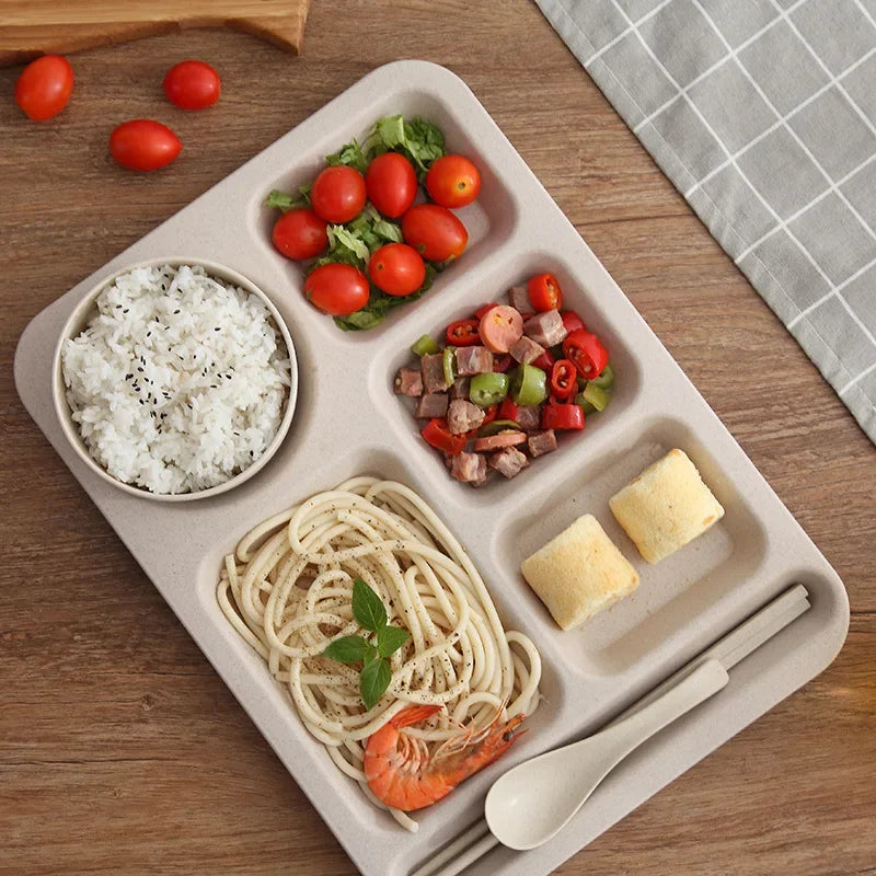 1 Juego de platos de comida para estudiantes, cuencos de comida rápida, platos de comida anticaída para el hogar, plato de separación, juego de tazas, juego de cena, assiette de servicio