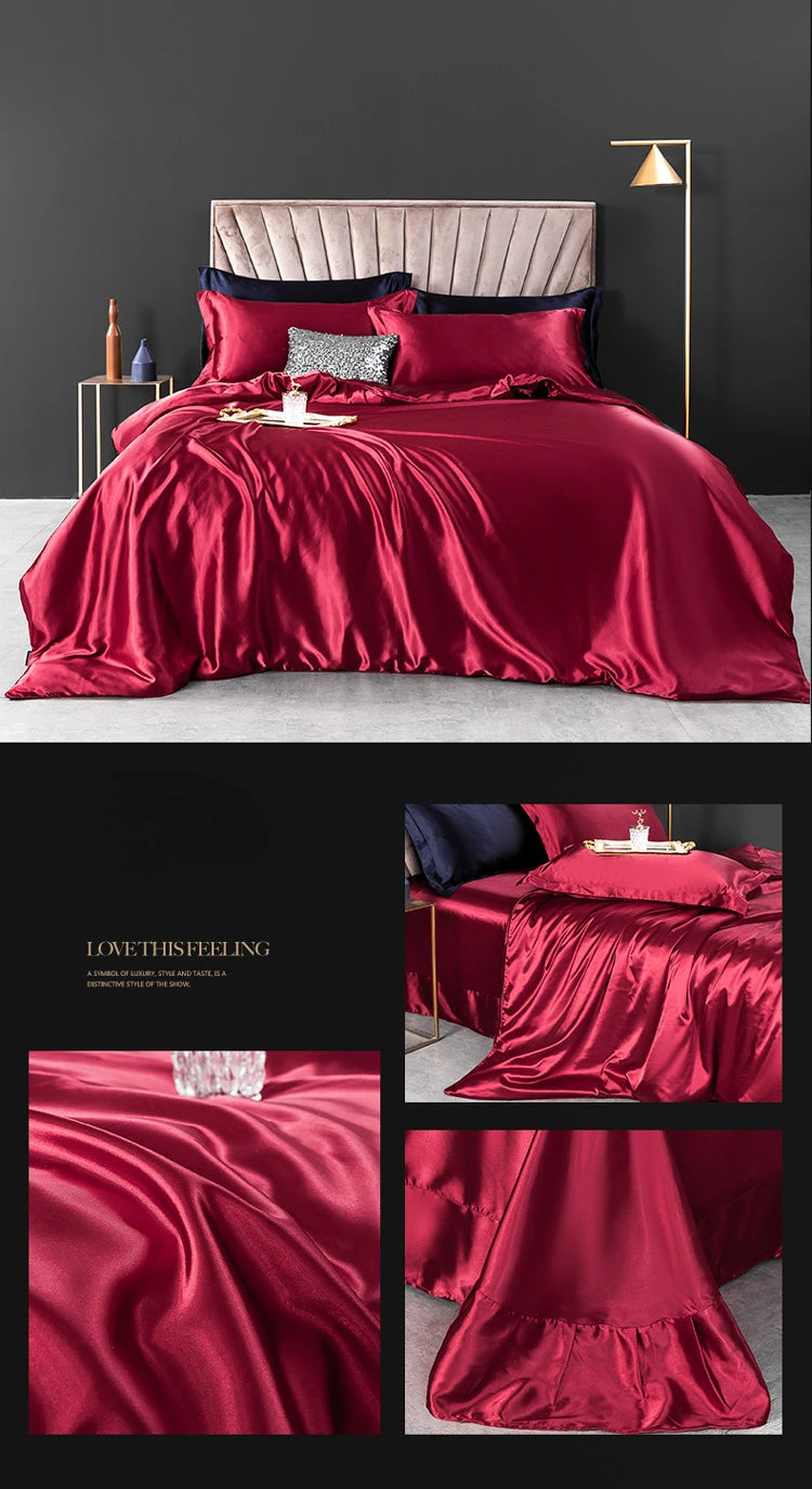 100% juegos de cama de seda pura, funda de edredón de alta gama, funda nórdica, sábanas, fundas de almohada, 4 Uds., juegos de ropa de cama de lujo Natural