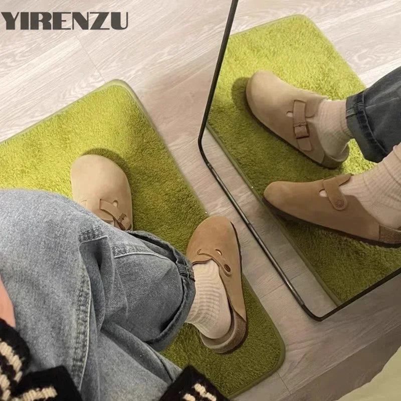 Zapatillas planas de gamuza sintética marrón estilo Birken Retro de verano, zapatillas de plataforma con punta redonda a la moda, chanclas de corcho de suela blanda para mujer al aire libre