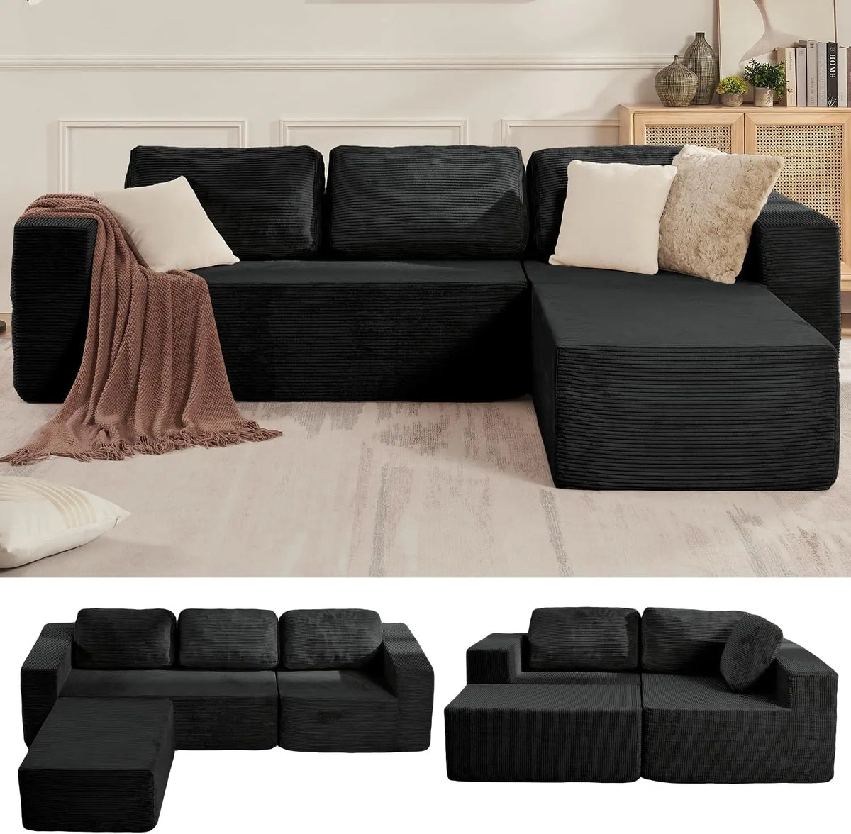 Sofá seccional reversible Cloud de 106" - Asiento profundo, modular en forma de L, tapizado en espuma, sin montaje, salón/dormitorio