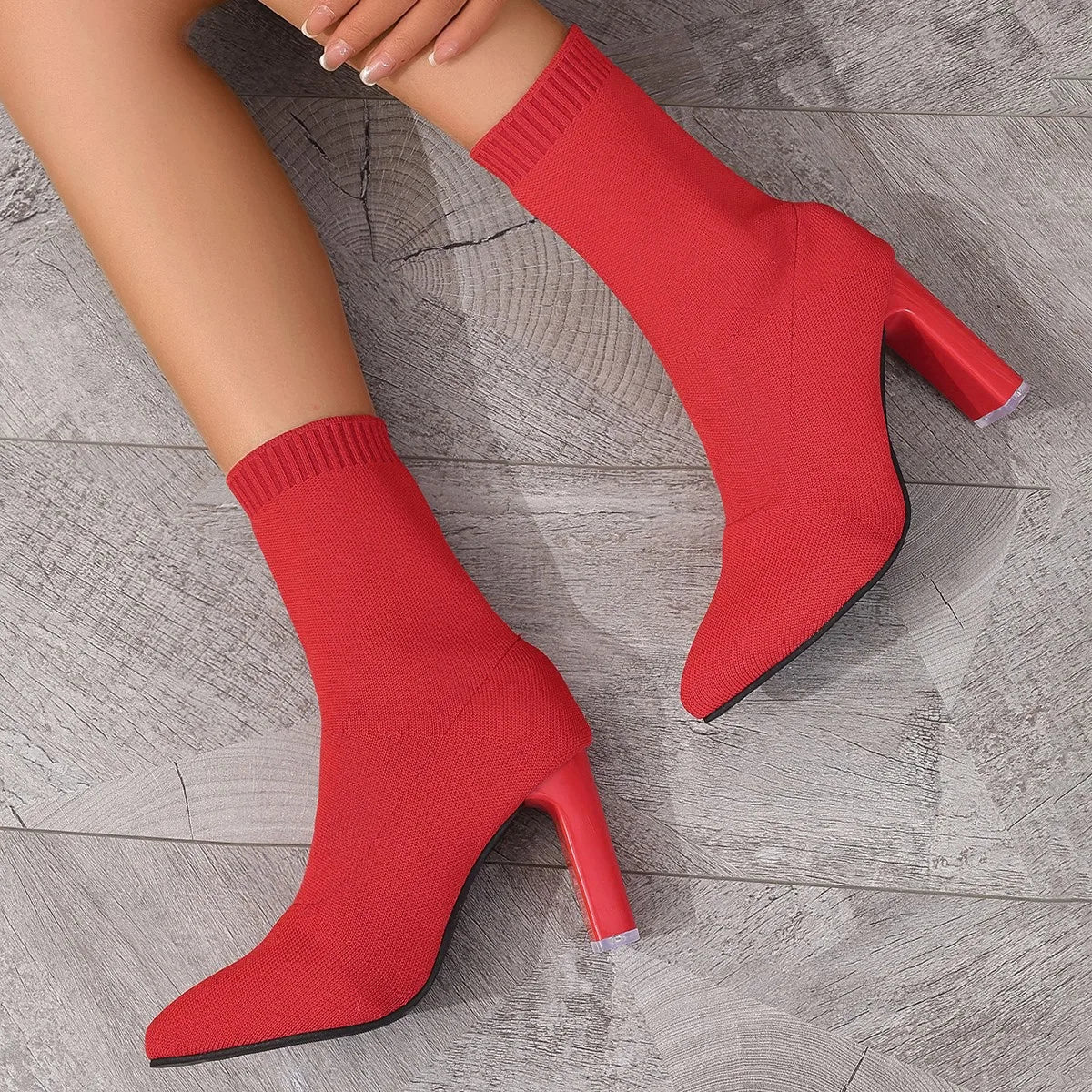 Botas de tacón alto grueso que combinan con todo para mujer, calcetines elásticos de tubo medio con punta estrecha, otoño e invierno, novedad de 2024