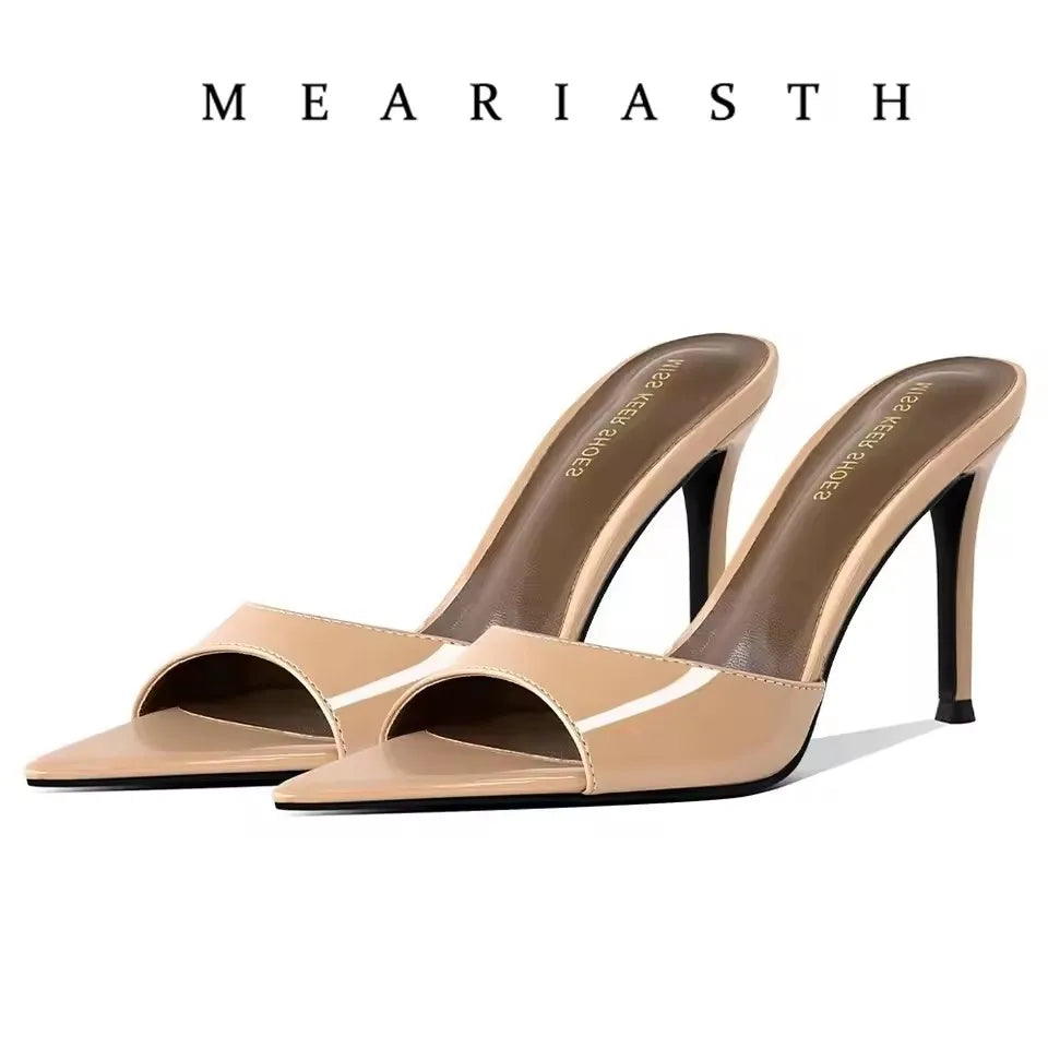 Zapatos de tacón alto con punta abierta para mujer, zapatillas exteriores de verano para fiesta, Stiletto, sandalias de charol de diseñador de lujo, 12/10cm