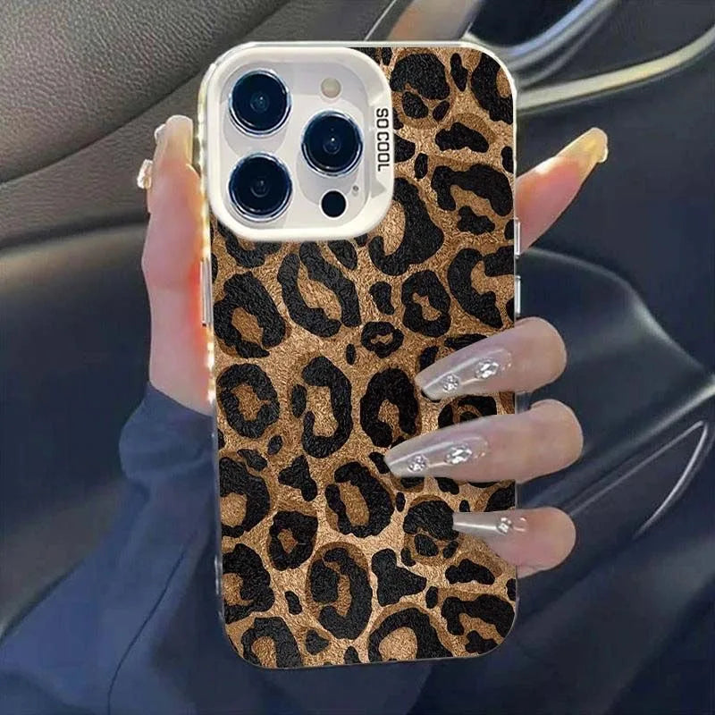 Funda de teléfono con estampado de leopardo para iPhone 16, 13, 15, 14, 11, 12, 17 Pro Max, 16 Pro Max, armadura de parachoques a prueba de golpes, IMD, Funda Coque