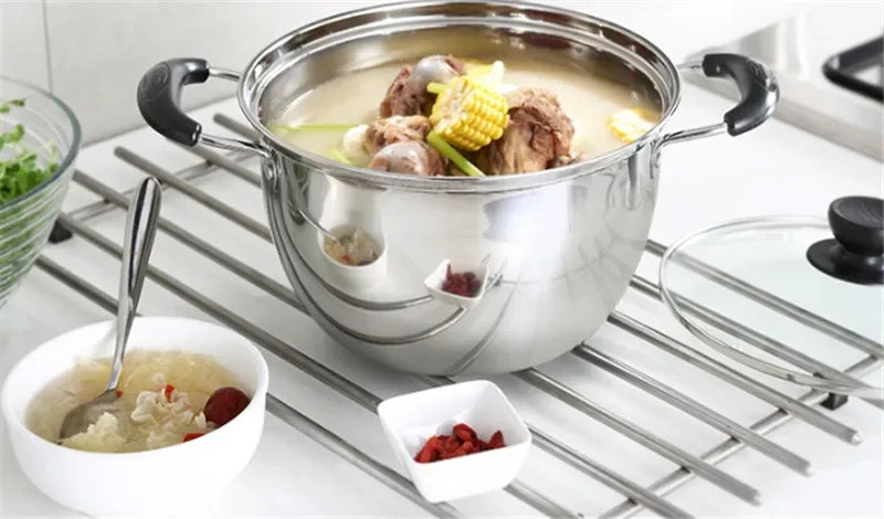 Olla de acero inoxidable, olla para sopa de doble fondo, cocina no magnética, utensilios de cocina multiusos, sartén antiadherente, Cocina de Inducción, olla usada