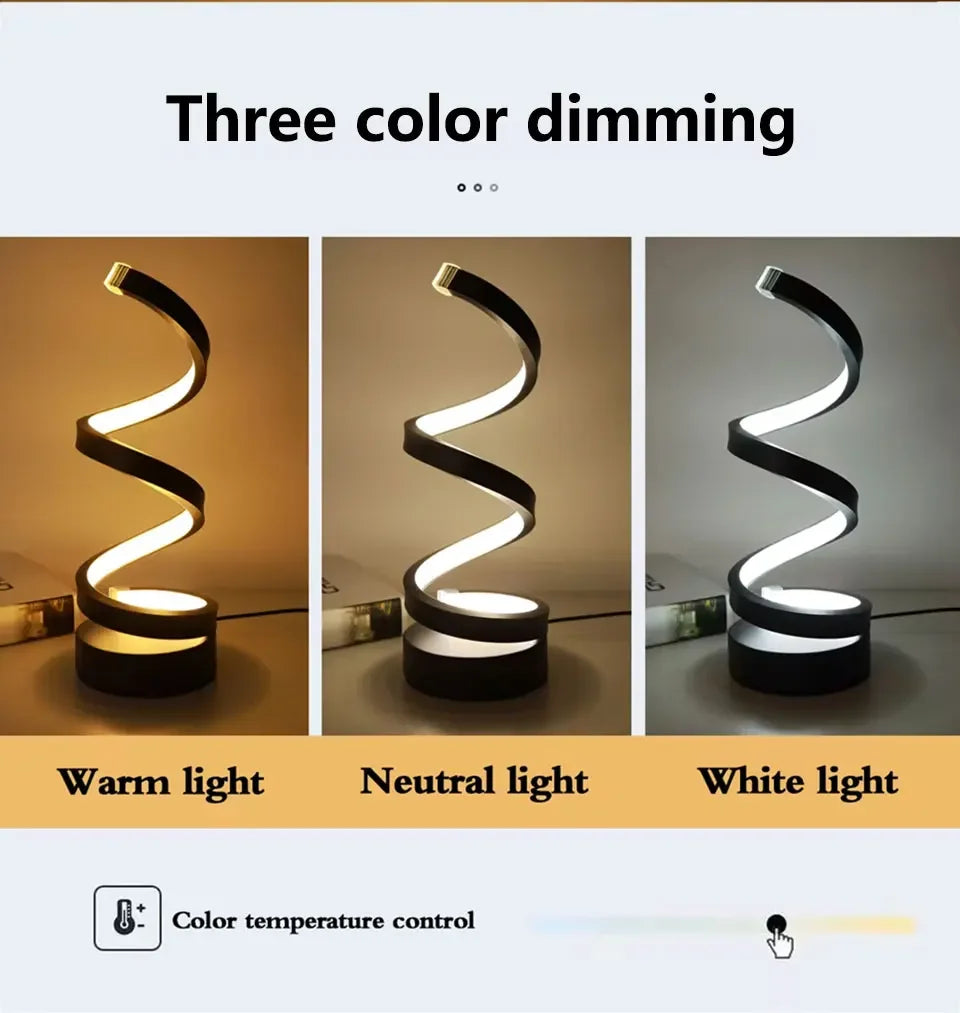 Luz LED nocturna, lámpara de mesa en espiral, lámparas de noche modernas, lámpara de noche regulable, decoración para oficina, sala de estar y dormitorio, luces nocturnas